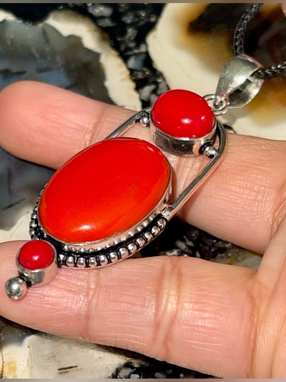 Petite Red Coral Pendant 2 1/2”